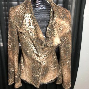 Renate Nucci Sz M Animal Print Button Shag Jacket